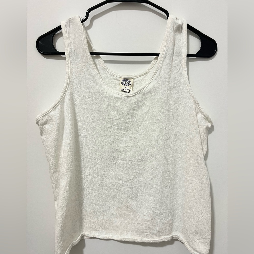 Cotton Flower Linen White Tank Top